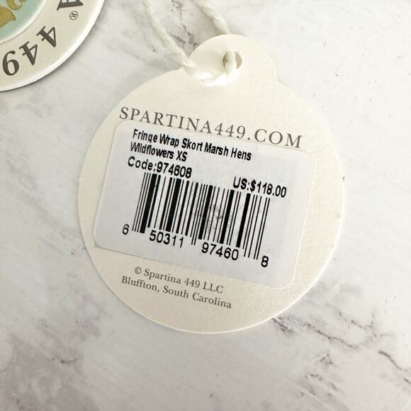 Spartina 449 Fringe Faux Wrap Skort Green Wildflowers Women’s Size XS NEW! - Picture 9 of 13